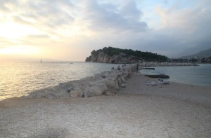 Makarska Beach and sea wall.