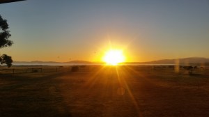 Sunrise over the water at the Tidal View Holiday Cottage at Yanakie, Wilson's Promontory.