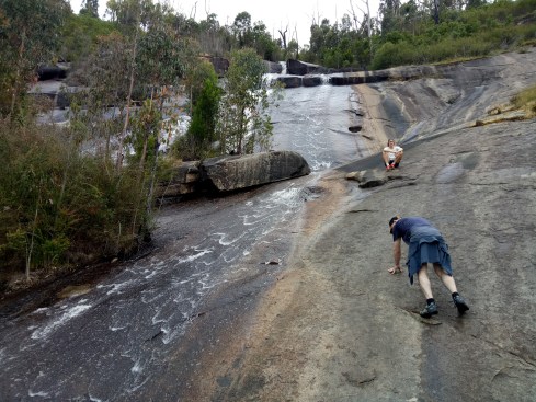 Climbing the rocks up the Wilhelmina Falls for the perfect selfie shot.